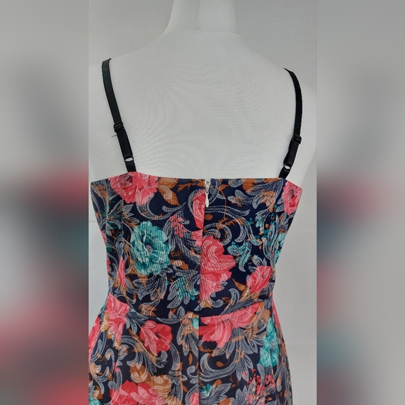 Joe Browns Floral Strappy Dress Navy Pink Bodycon Stretchy Size 12 - Picture 2 of 7